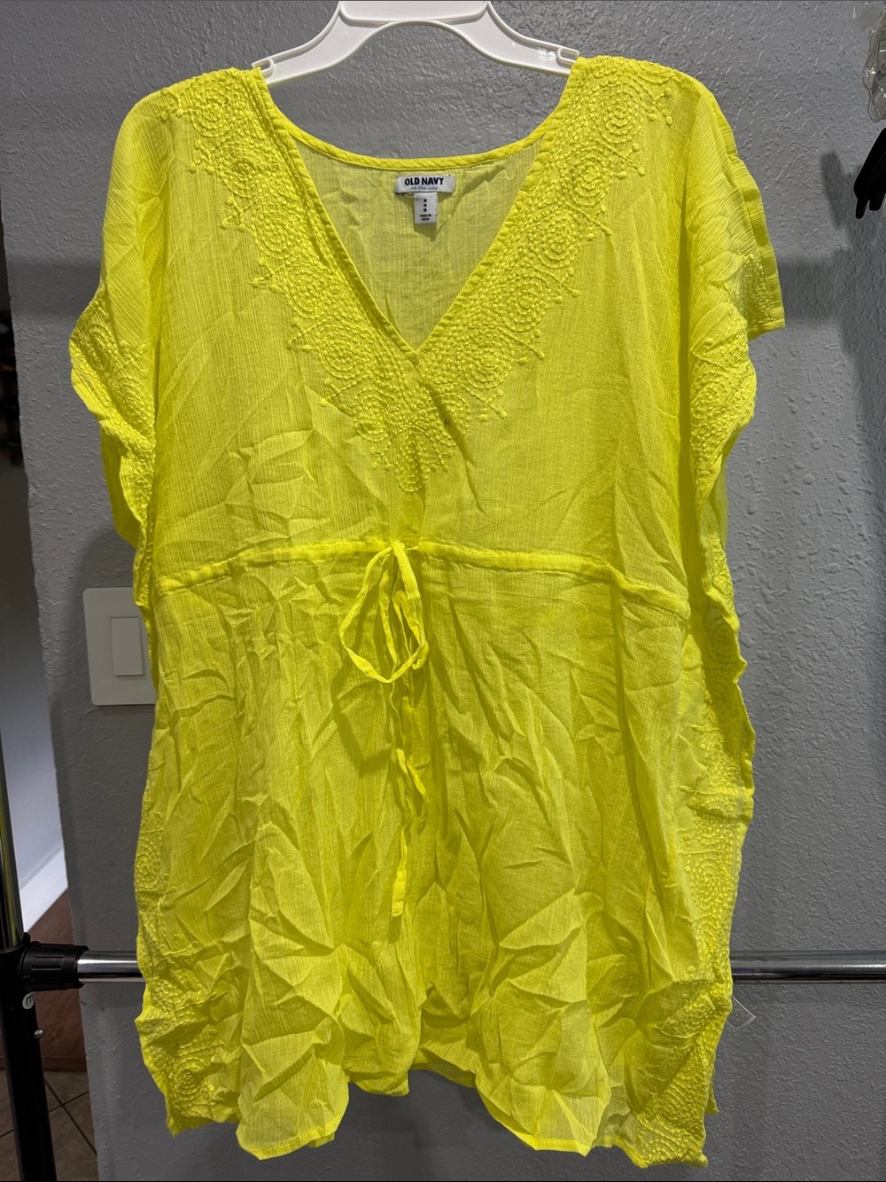 Old Navy Neon Yellow V-Neck Tie-Front Swim Coverup